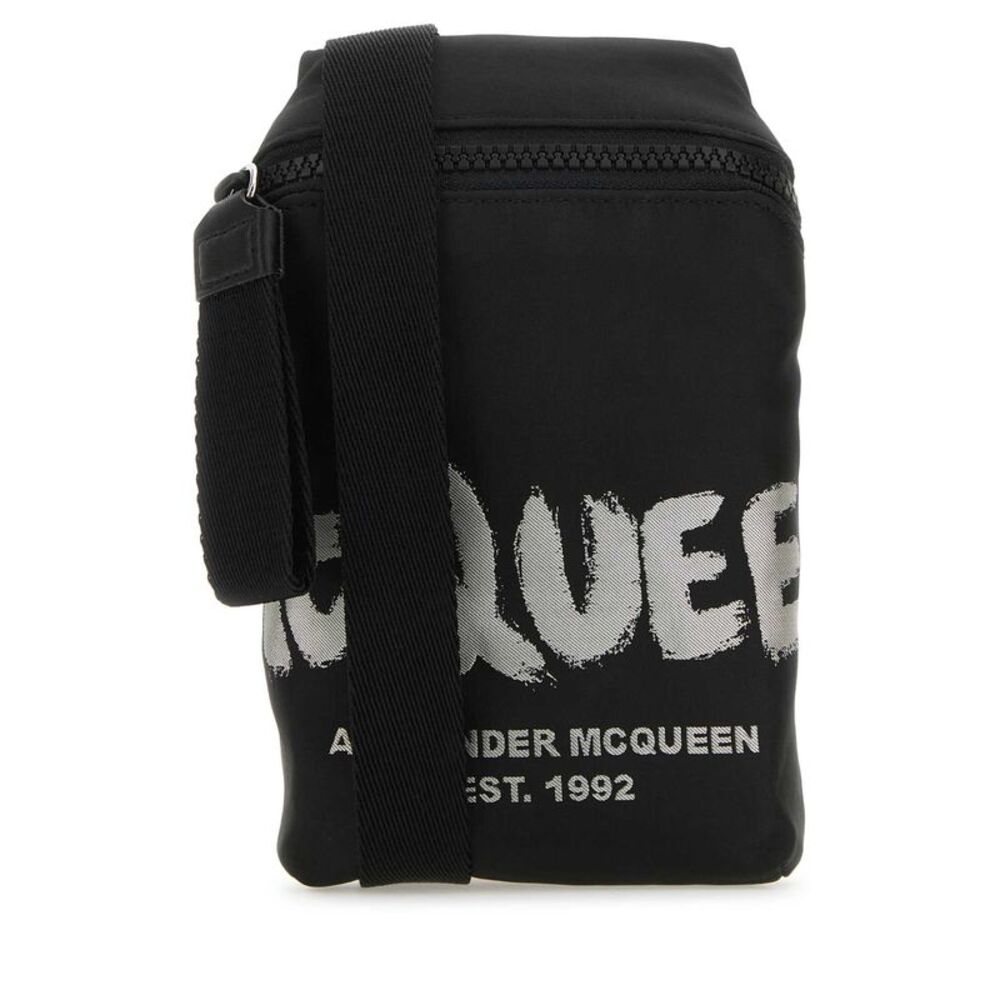 Alexander Mcqueen Men Black Fabric Mcqueen Graffiti Crossbody Bag